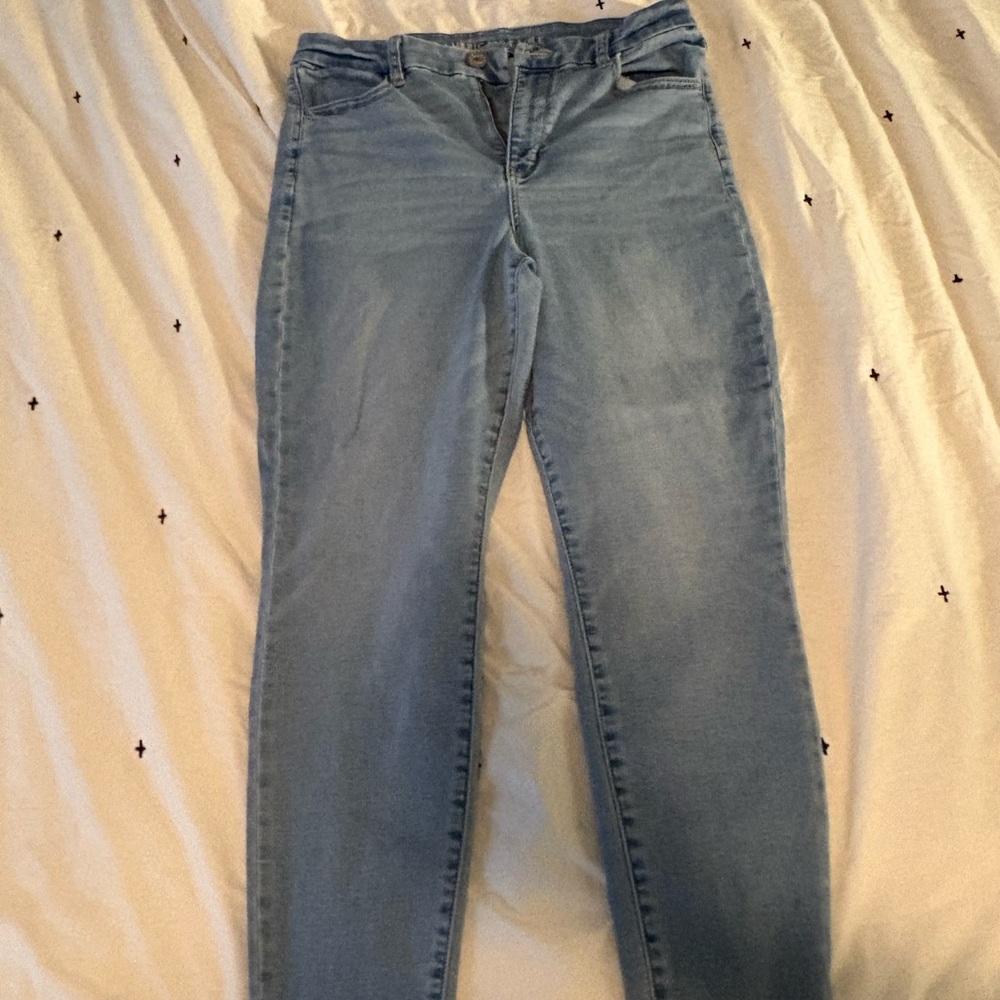 American Eagle Outfitters Blue Skinny Jeans Distressed Denim Size 14